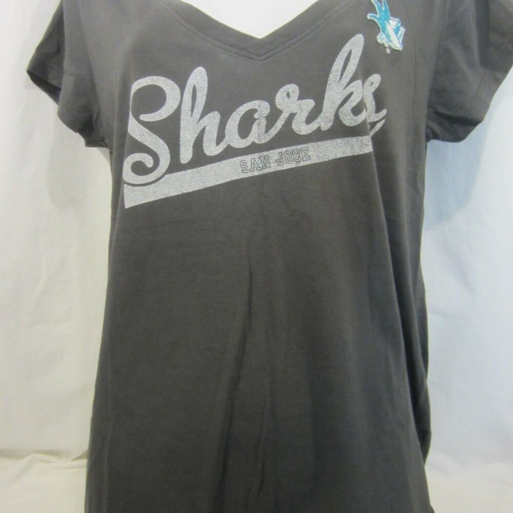 SHARKS San Jose Ice Hockey gray SS V Neck t shirt top WOMEN XL